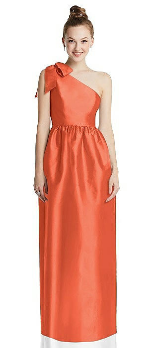 Bowed One-Shoulder Full Skirt Maxi Dress with Pockets