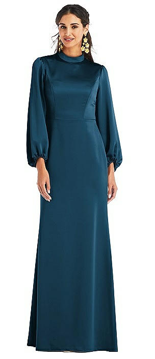 High Collar Puff Sleeve Trumpet Gown - Darby