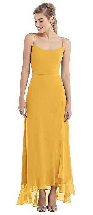 Scoop Neck Ruffle-Trimmed High Low Maxi Dress