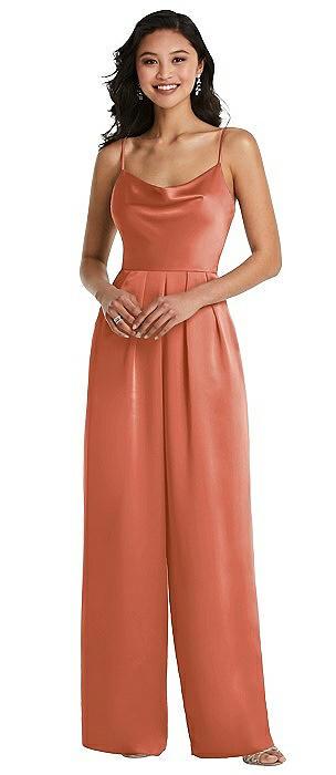 Cowl-Neck Spaghetti Strap Maxi Jumpsuit with Pockets