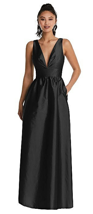 Plunging Neckline Maxi Dress with Pockets