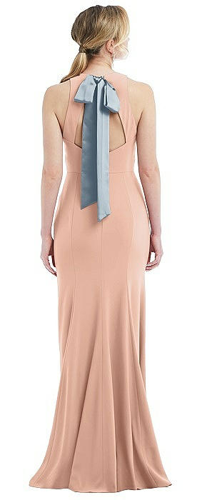 Cutout Open-Back Halter Maxi Dress with Scarf Tie
