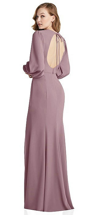 Long Puff Sleeve Maxi Dress with Cutout Tie-Back