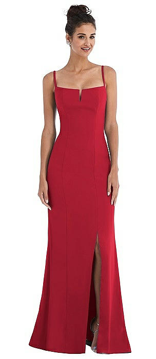 Notch Crepe Trumpet Gown with Front Slit