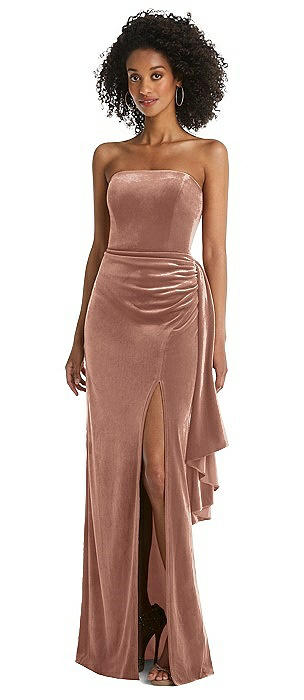 Strapless Velvet Maxi Dress with Draped Cascade Skirt