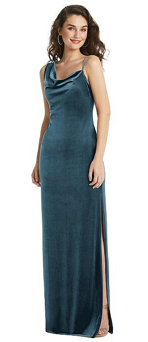 Asymmetrical One-Shoulder Velvet Maxi Slip Dress