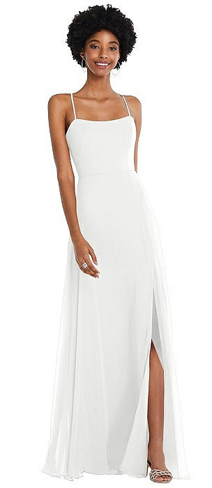 Scoop Neck Convertible Tie-Strap Maxi Dress with Front Slit