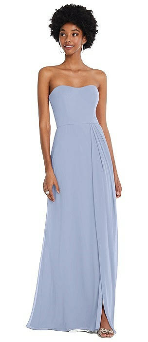 Strapless Sweetheart Maxi Dress with Pleated Front Slit 