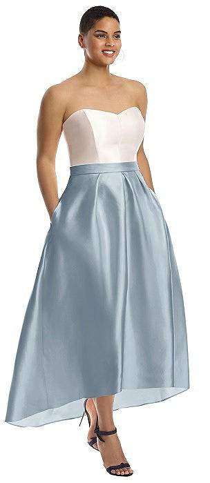 Strapless Satin High Low Dress with Pockets
