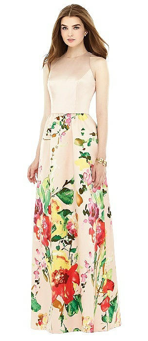Sleeveless Floral Skirt Maxi Dress with Pockets
