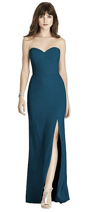 Strapless Crepe Trumpet Gown with Front Slit