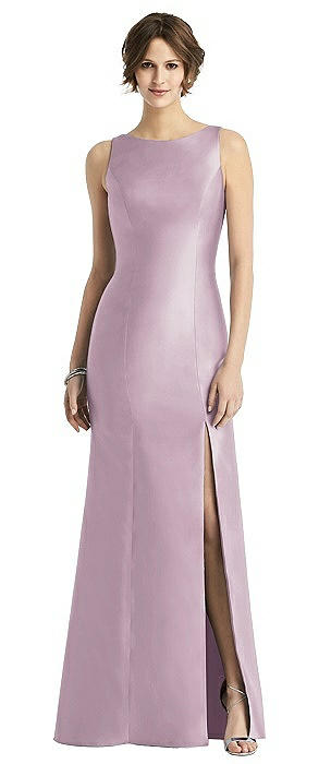 Sleeveless Satin Trumpet Gown with Bow at Open-Back