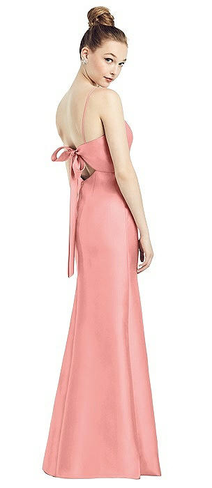 Open-Back Bow Tie Satin Trumpet Gown