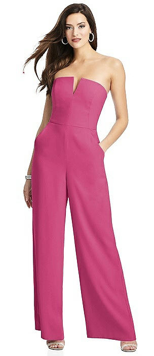 Strapless Notch Crepe Jumpsuit with Pockets