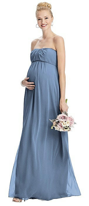 Strapless Chiffon Shirred Skirt Maternity Dress