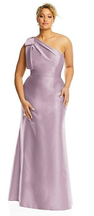 Bow One-Shoulder Satin Trumpet Gown