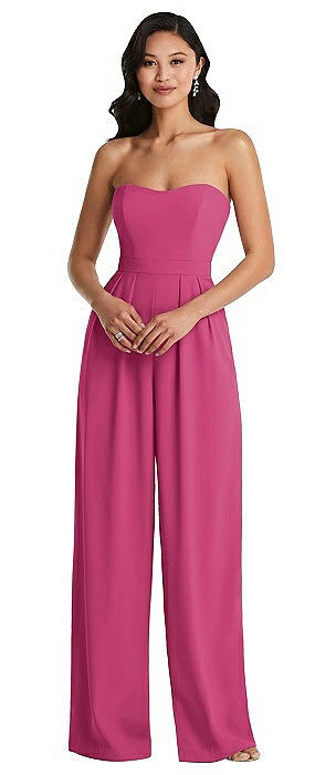 Strapless Pleated Front Jumpsuit with Pockets