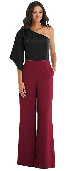 One-Shoulder Bell Sleeve Jumpsuit with Pockets