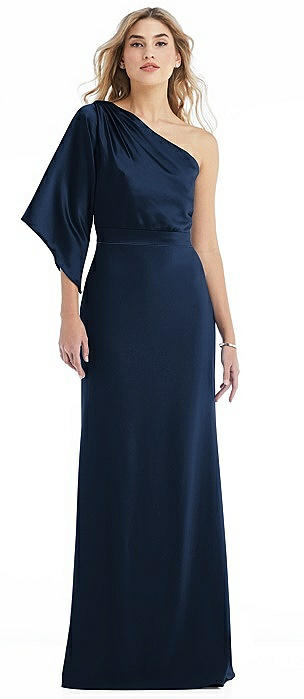 One-Shoulder Bell Sleeve Trumpet Gown