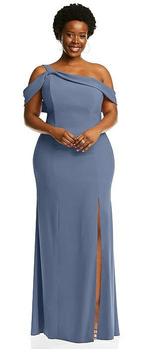 One-Shoulder Draped Cuff Maxi Dress with Front Slit