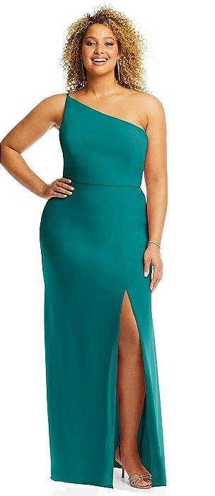 Skinny One-Shoulder Trumpet Gown with Front Slit