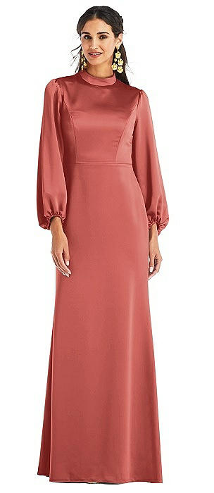 High Collar Puff Sleeve Trumpet Gown - Darby