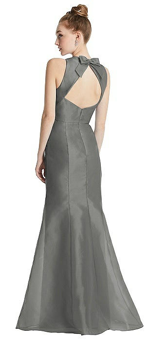 Bateau Neck Open-Back Maxi Dress with Bow Detail