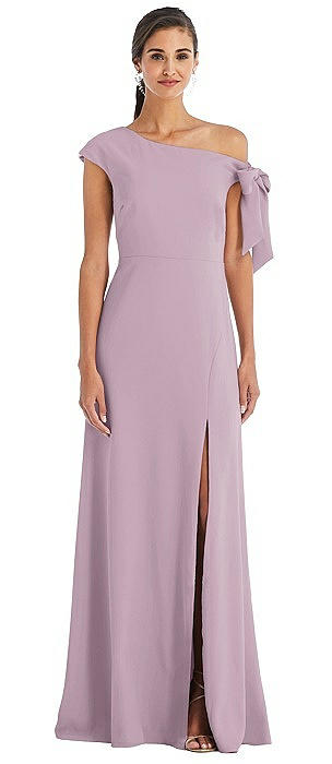 Off-the-Shoulder Tie Detail Maxi Dress with Front Slit