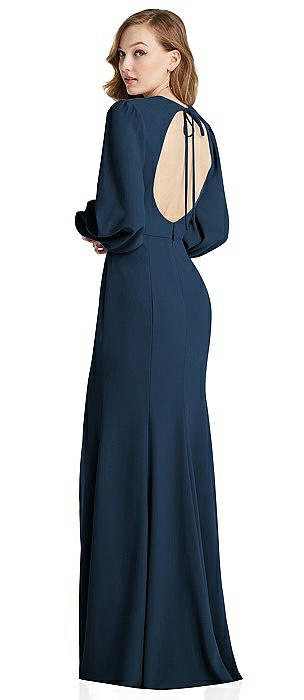 Long Puff Sleeve Maxi Dress with Cutout Tie-Back