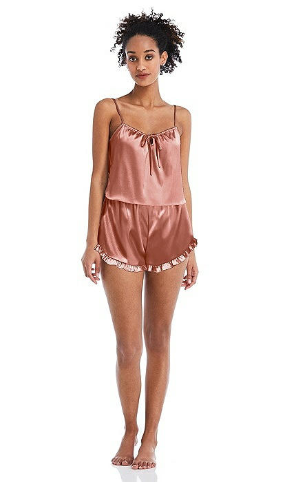 Satin Ruffle-Trimmed Lounge Shorts with Pockets - Cali