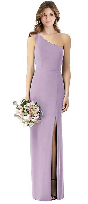 One-Shoulder Crepe Trumpet Gown with Front Slit
