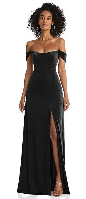 black off the shoulder bridesmaid dress