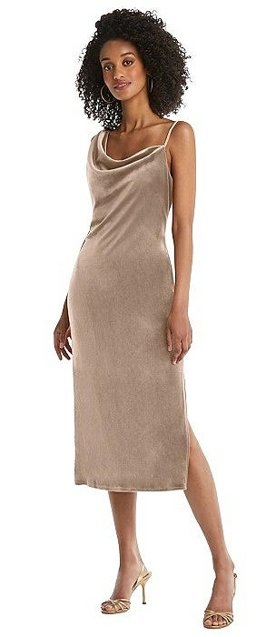 Asymmetrical One-Shoulder Velvet Midi Slip Dress