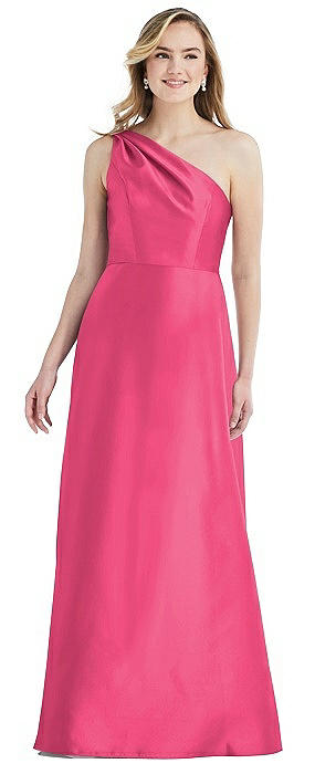 Pleated Draped One-Shoulder Satin Maxi Dress with Pockets
