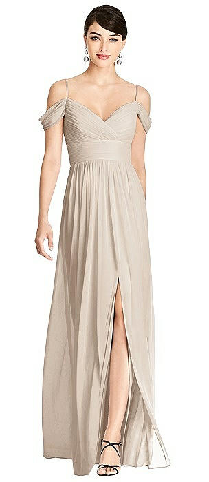 Pleated Off-the-Shoulder Crossover Bodice Maxi Dress