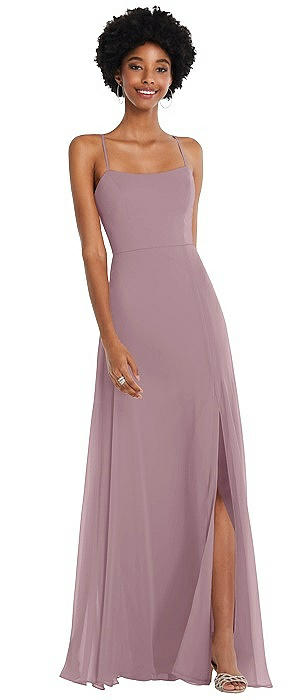 Scoop Neck Convertible Tie-Strap Maxi Dress with Front Slit