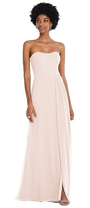 Strapless Sweetheart Maxi Dress with Pleated Front Slit 