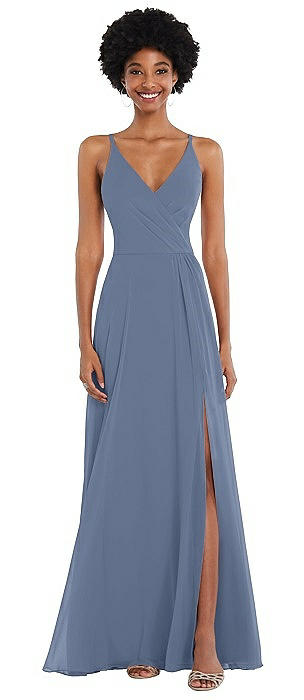 Faux Wrap Criss Cross Back Maxi Dress with Adjustable Straps