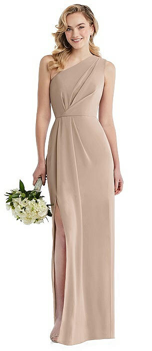One-Shoulder Draped Bodice Column Gown