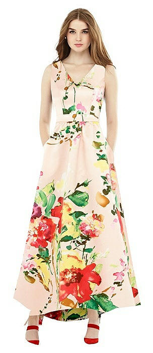 Floral Sleeveless High Low Dress with Pockets