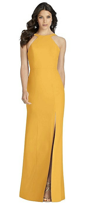 High-Neck Backless Crepe Trumpet Gown