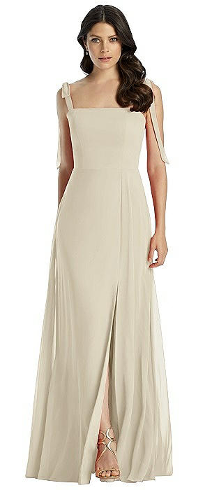 Tie Strap Chiffon Gown with Front Slit