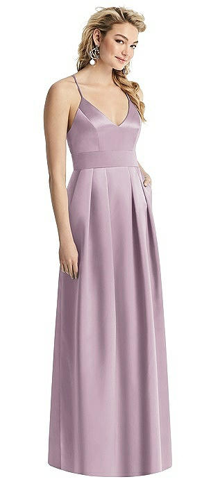 Pleated Skirt Satin Maxi Dress with Pockets