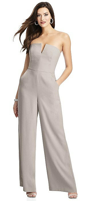 Strapless Notch Crepe Jumpsuit with Pockets