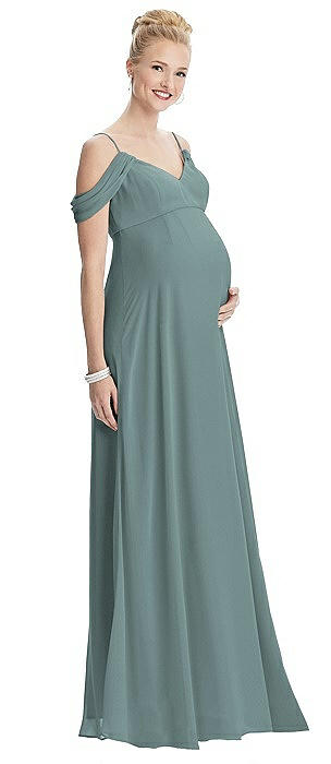 Draped Cold-Shoulder Chiffon Maternity Dress