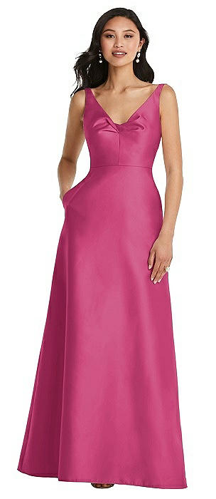 Pleated Bodice Open-Back Maxi Dress with Pockets