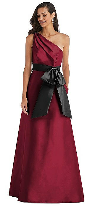 One-Shoulder Bow-Waist Maxi Dress with Pockets