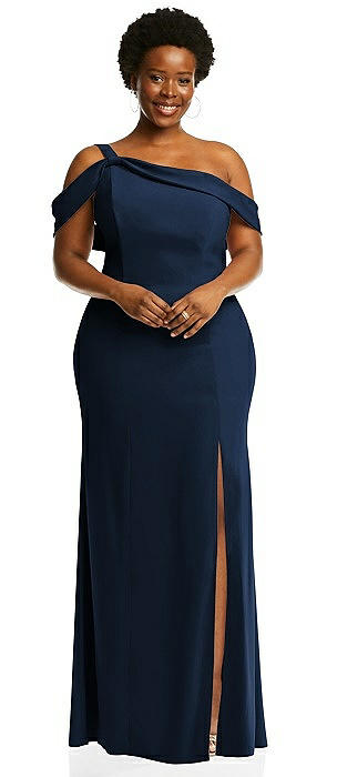 One-Shoulder Draped Cuff Maxi Dress with Front Slit