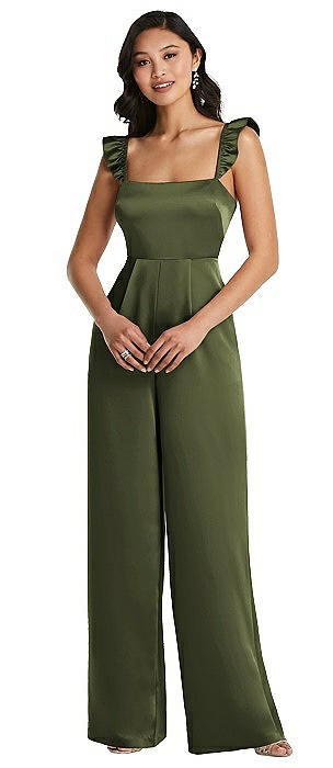 Ruffled Sleeve Tie-Back Jumpsuit with Pockets
