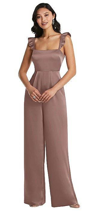 Ruffled Sleeve Tie-Back Jumpsuit with Pockets